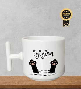 Kupa Bardak Mutfak Ofis İsme Özel Kişiselleştirilebilir T Kulplu Kedi İyiyim Tasarım Kupa Kahve Hediyeli