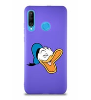 Huawei P30 Lite Soft Premier Kapak Donald Duck-E Tasarımlı Silikon Kılıf - Mor (Şeffaf)