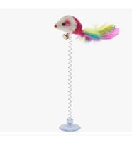 Kedi Oyuncağı Esneyen Eğlenceli Vantuzlu Fareli Tüylü Hareketli 2 'li Çanlı Peluş Oyuncak (Çok Renkli)