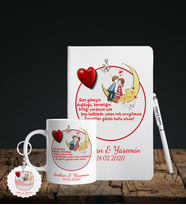 Sevgililer Gününe Özel Defter Kalem Kupa & Süblimasyon Anahtarlık Hediye Seti 22