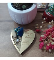 Kalp Şeklinde Altın pleksi Söz-Nişan-Nikah-Kına-Bebek Hediyelik Hasır Magnet