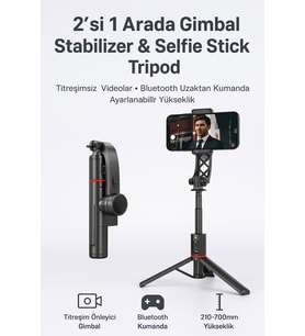Ayarlanabilir 700mm Gimbal Selfie Stick Tripod, Katlanabilir, Titreşim Önleyici