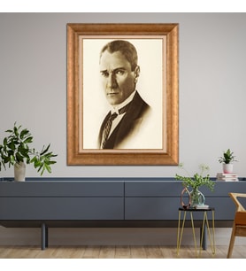Altın Varaklı Çerçeveli Paspartulu Atatürk Tablo TR1094 (Gold)