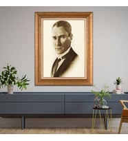 Altın Varaklı Çerçeveli Paspartulu Atatürk Tablo TR1094 (Gold)