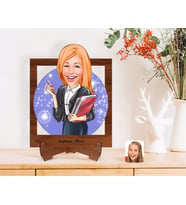 BK Gift Kişiye Özel Kadın Yönetici Karikatürlü Ahşap Standlı 3D Biblo-1 (Beyaz)