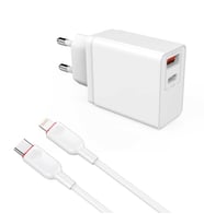 Type-C ve Apple Lightning Kablo+Adaptör Hızlı Şarj Kablosu+Şarj Aleti PD ve USB Adaptör Başlığı (Beyaz)
