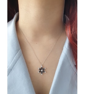 MAGRİB 925 ayar gümüş siyah lotus çiçekli kadın gümüş kolye
