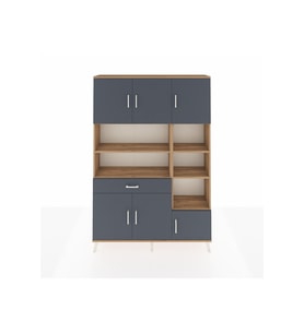 Arges Dolap 10 Raflı Tek Çekmeceli 6 Kapaklı 132x30x195 Çam-Antrasit/Antrasit