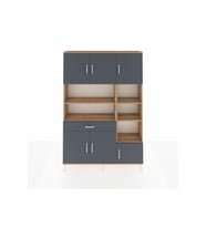 Arges Dolap 10 Raflı Tek Çekmeceli 6 Kapaklı 132x30x195 Çam-Antrasit/Antrasit