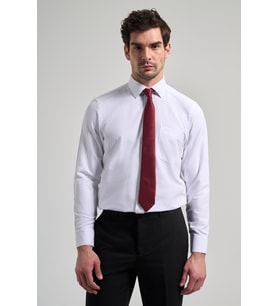 Beyaz Sert Yaka Düz Classic Pamuklu Comfort Fit Gömlek 1004250213