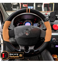 Renault Latitude Dikme Direksiyon Kılıfı Delikli Deri Parlak Siyah Taba Detay Çift Yüzük ve Dikiş 2010-2015