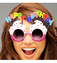 Happy Birthday Yazılı Beyaz Fuşya Renk Parti Gözlüğü 12x7 cm