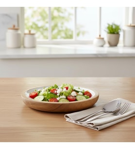 Mango Ağacı Pasta Tabağı - İçi Krem Emaye (Enamel) Kaplama 20 cm Tatlı, Meyve ve Kahvaltı Tabağı - Leke Tutmaz Ahşap Sunum (Yükseklik: 2 cm)