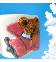 3D Kabartma El Emeği Göz Nuru Pilot Ayıcık Seramik MUG 200 ML Hediye Paketi Yapılır (Pembe)