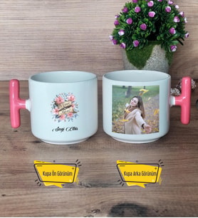 Anneye Hediye Kupa Bardak Fotoğraflı T Pembe Kulplu Anneler Günü Hediyesi