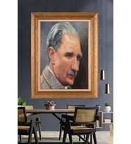 Altın Varaklı Çerçeveli Paspartulu Atatürk Tablo nh288 (Gold)