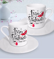 BK Gift Kişiye Özel Anneler Günü Temalı Evin Süslüsü Tasarımlı İkili Türk Kahvesi Fincanı Seti-2 (Beyaz)