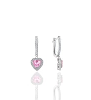 Gümüş rodyumlu pırlanta montürlü pembe zirkon taşlı sallantılı kalp küpe SGTL12410PEMBE