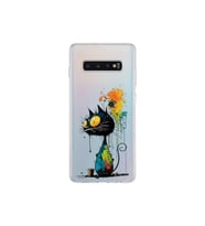 Samsung Galaxy S10 Plus ile Uyumlu Splash Kedi Tasarımlı Şeffaf Silikon Kılıf