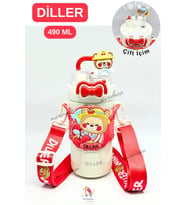 Vagonlife Diller Figürlü Tek Kapak Çift içim Termos Pipetli / Pipetsiz 490 ML (Kırmızı)