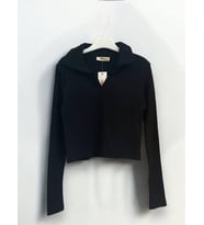 Kız Çocuk Mevsimlik Pamuklu V Yakalı Crop Bluz (Siyah)