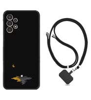 Samsung Galaxy M14 Kılıf Silikon Boyun Askılı İpli Desenli Silikon Ay ve Kedi 1683