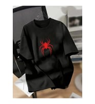 Baskılı Oversize Bisiklet Yaka T-shirt - Siyah