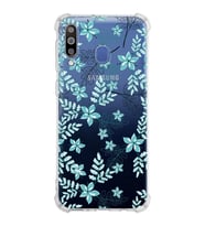 Samsung Galaxy M30  Köşe Korumalı Antişok Kapak Floral Su Yeşili Tasarımlı Şeffaf  Kılıf