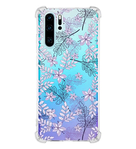 PrintiFy Huawei P30 Pro Köşe Korumalı Floral Lila Tasarımlı Şeffaf Silikon Kılıf