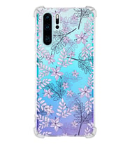PrintiFy Huawei P30 Pro Köşe Korumalı Floral Lila Tasarımlı Şeffaf Silikon Kılıf
