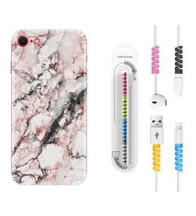 Apple iPhone 5 6 7 8 Plus Se XR Kılıf Kablo Koruma Spiral Silikon Colorfull Marble 2 1389