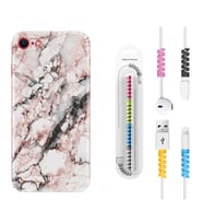 Apple iPhone 5 6 7 8 Plus Se XR Kılıf Kablo Koruma Spiral Silikon Colorfull Marble 2 1389