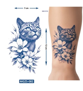 Çiçek Kedi Geçici Dövme Yarı Kalıcı Aylık Yapıştırma Dövme