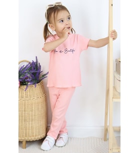 Breeze Kız Çocuk Taytlı Takım Yazı Baskılı 1.5-5 Yaş, Pembe