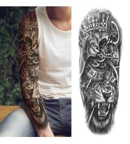 Geçici Dövme Kol Kaplama - Aslan Kral Mekanik Saat Ve Taç Desenli Büyük Boy Tattoo