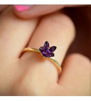 14 Ayar Altın Mor Lotus Çiçeği Yüzük