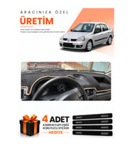RENAULT CLİO SYMBOL AİRBAGSİZ (2002-2008) Uyumlu Torpido Koruma Örtüsü Oto Kılıfı - Siyah Bej