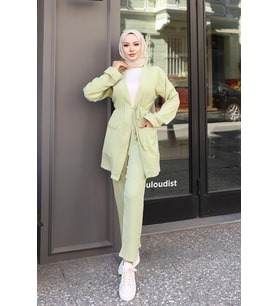 Cep Detaylı Kimono Takım Mint Yeşili