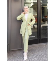Cep Detaylı Kimono Takım Mint Yeşili