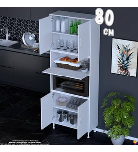 Eliusta Işıl 80 cm Mikrodalga/Fırın Dolabı Kapaklı Orta Bölmeli Çok Amaçlı Kiler Banyo Dolabı 80x213x32 cm