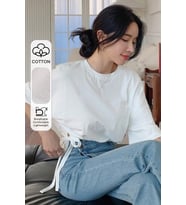 Kadın Oversize Basic Haki Tişört Yan Bağlamalı Rahat Kesim Günlük Yazlık T-Shirt