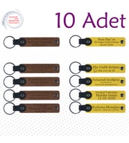 A Kahve & Sarı, Düğün Misafirlerine Armağan, 10’lu Set, Kişisel Tarihli Deri Anahtarlık