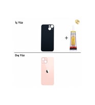 iPhone 13 Pembe Arka Kapak Arka Cam Batarya Kapağı Lazer Kesim Kapak Pil Kapağı + B-7000 Yapıştırıcı