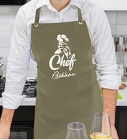 BK Gift Kişiye Özel İsimli Chef Tasarımlı Profesyonel Haki Yeşil Mutfak Önlüğü, Aşçı Önlüğü, Şef Önlüğü, Arkadaşa Hediye-8