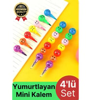 Özel Seri İlkokul Okul Öğrenci Renkli Hafif Eğlenceli Emoji Yüzlü Yumurtlayan Mini Kalem 4'lü Set