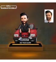 Kişiye Özel Arabalı Işıklı Karikatür Biblo – İsim Yazılı Ledli Araba Temalı Masaüstü Süs