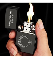 Kişiye Özel İsimli Benzinli Siyah Zippo Çakmak - Ay Yıldız Türkiye Baskılı