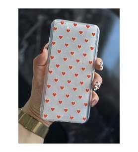 Iphone 7 Plus ve 8 Plus Uyumlu Kırmızı Kalp Tasarımlı Şeffaf Telefon Kılıfı