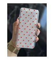 Iphone 7 Plus ve 8 Plus Uyumlu Kırmızı Kalp Tasarımlı Şeffaf Telefon Kılıfı