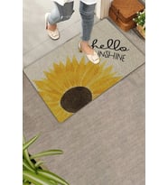 Valerine Life Günebakan Ay Çiçeği Merhaba Yaz Temalı Welcome Hoş Geldiniz Kapı Önü Paspası 45x70cm (Açık Sarı)
